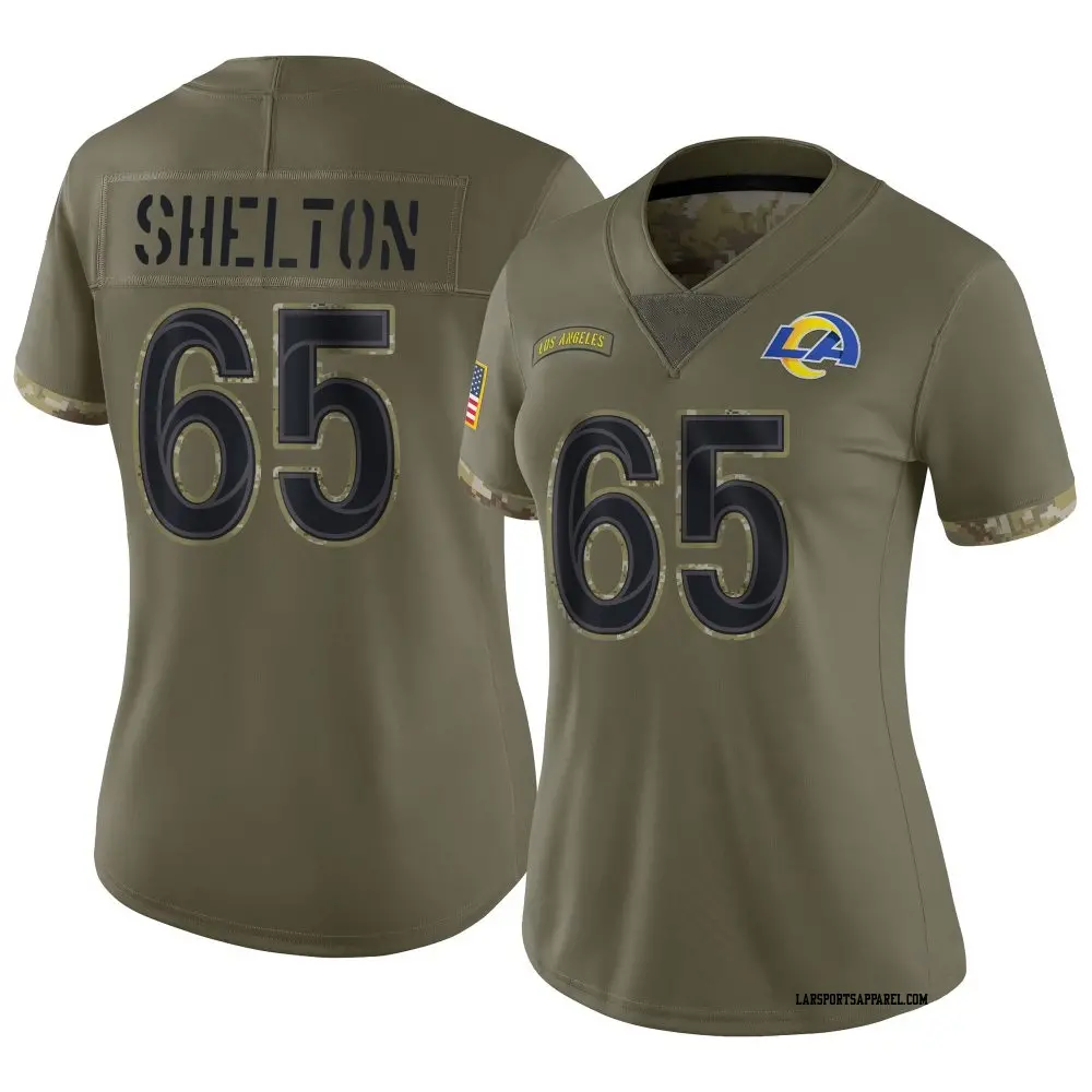 Limited Olive Women's Coleman Shelton Los Angeles Rams 2022 Salute To Service Jersey
