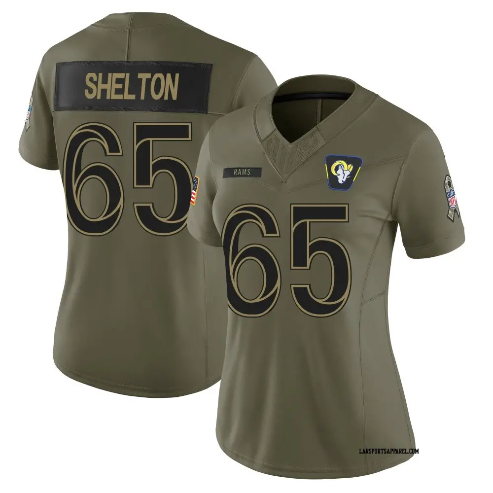 Limited Olive Women's Coleman Shelton Los Angeles Rams 2025 Salute to Service Jersey