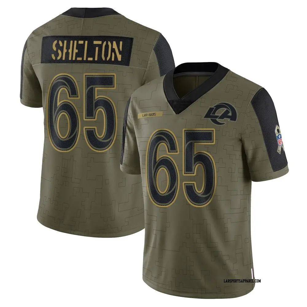 Limited Olive Youth Coleman Shelton Los Angeles Rams 2021 Salute To Service Jersey