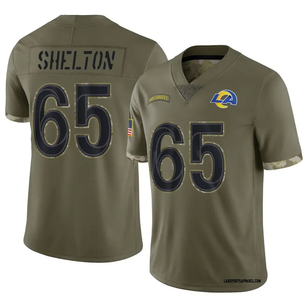 Limited Olive Youth Coleman Shelton Los Angeles Rams 2022 Salute To Service Jersey