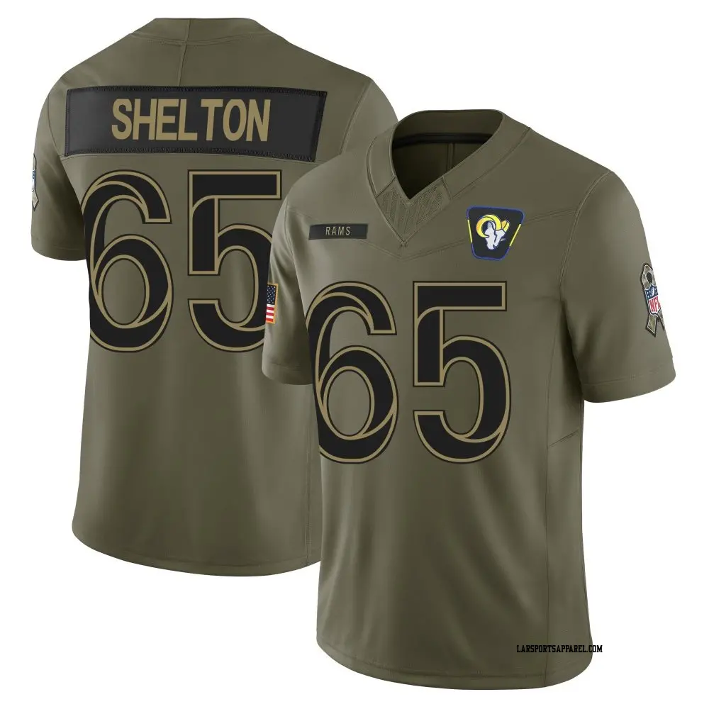Limited Olive Youth Coleman Shelton Los Angeles Rams 2025 Salute to Service Jersey